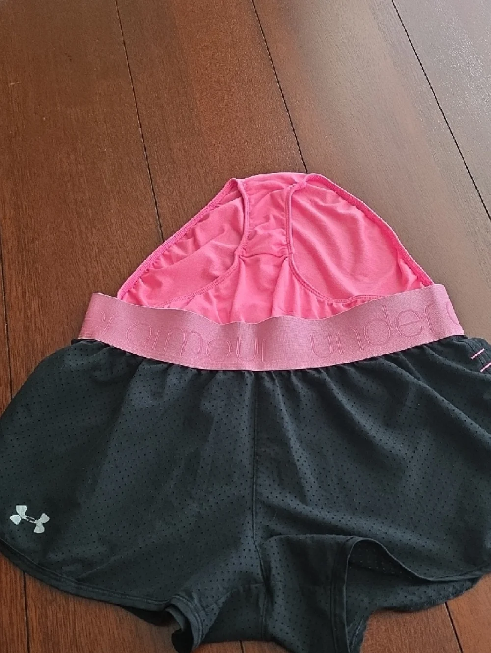 Under Armour Women's Black Athletic Shorts with Pink Waistband